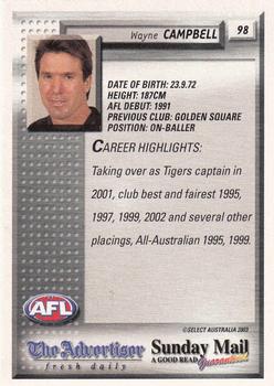 2003 Select The Advertiser-Sunday Mail AFL #98 Wayne Campbell Back